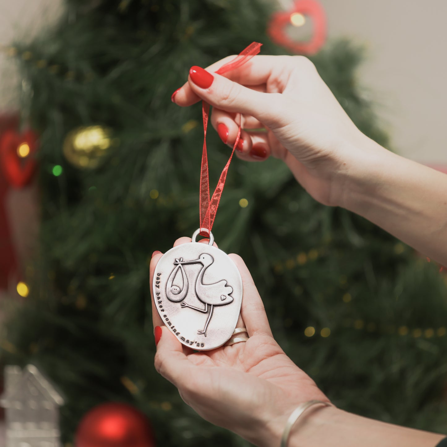 Stork Birth Announcement Ornament {Pewter}