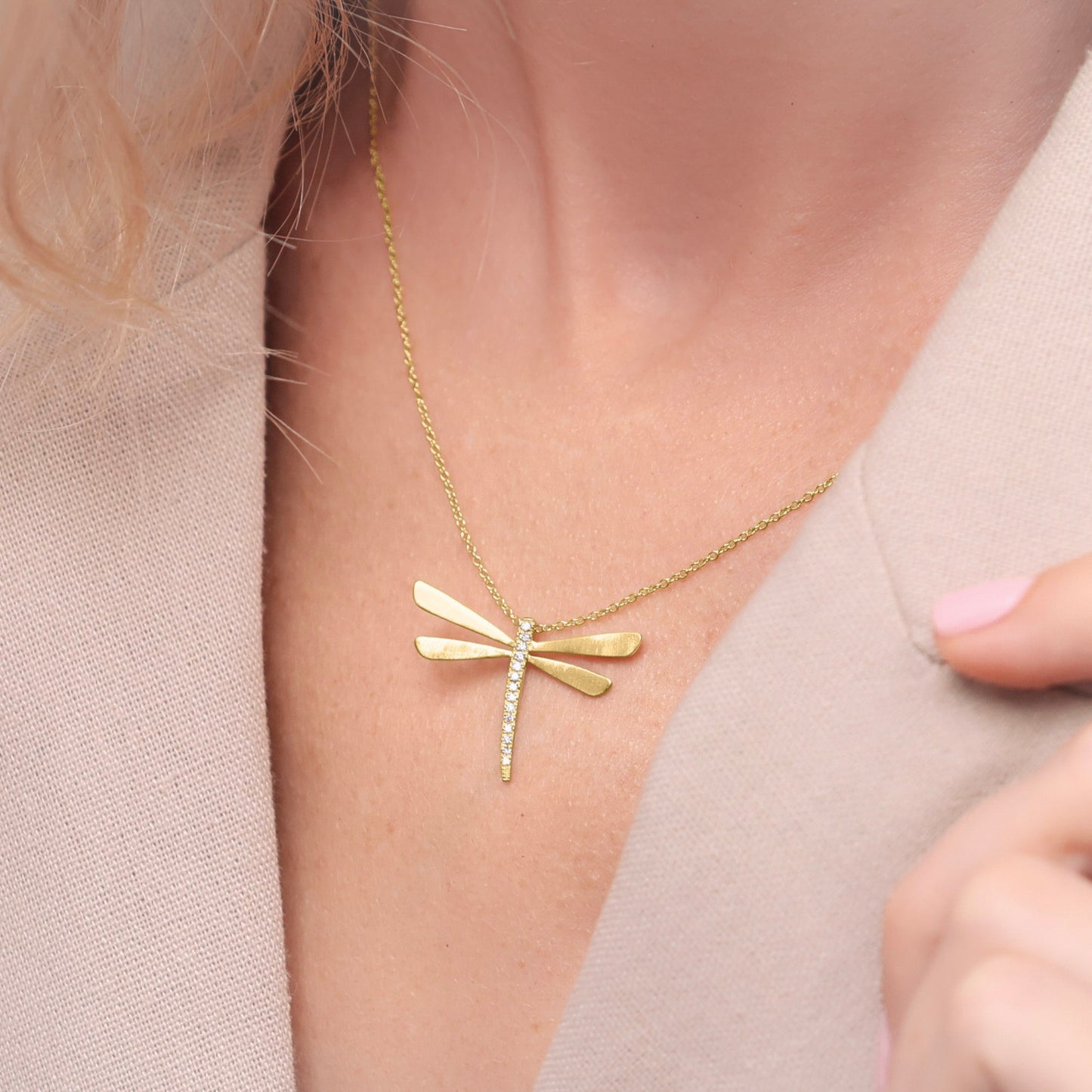 Dragonfly Diamond Necklace - Large {14K Gold}