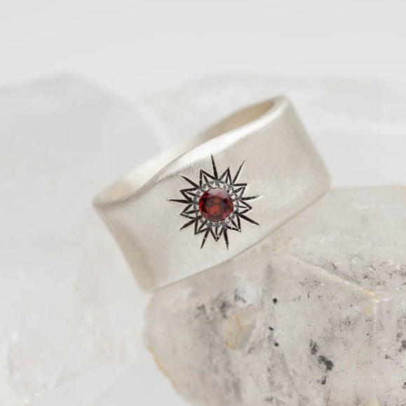 Sunburst Birthstone Ring {Sterling Silver}