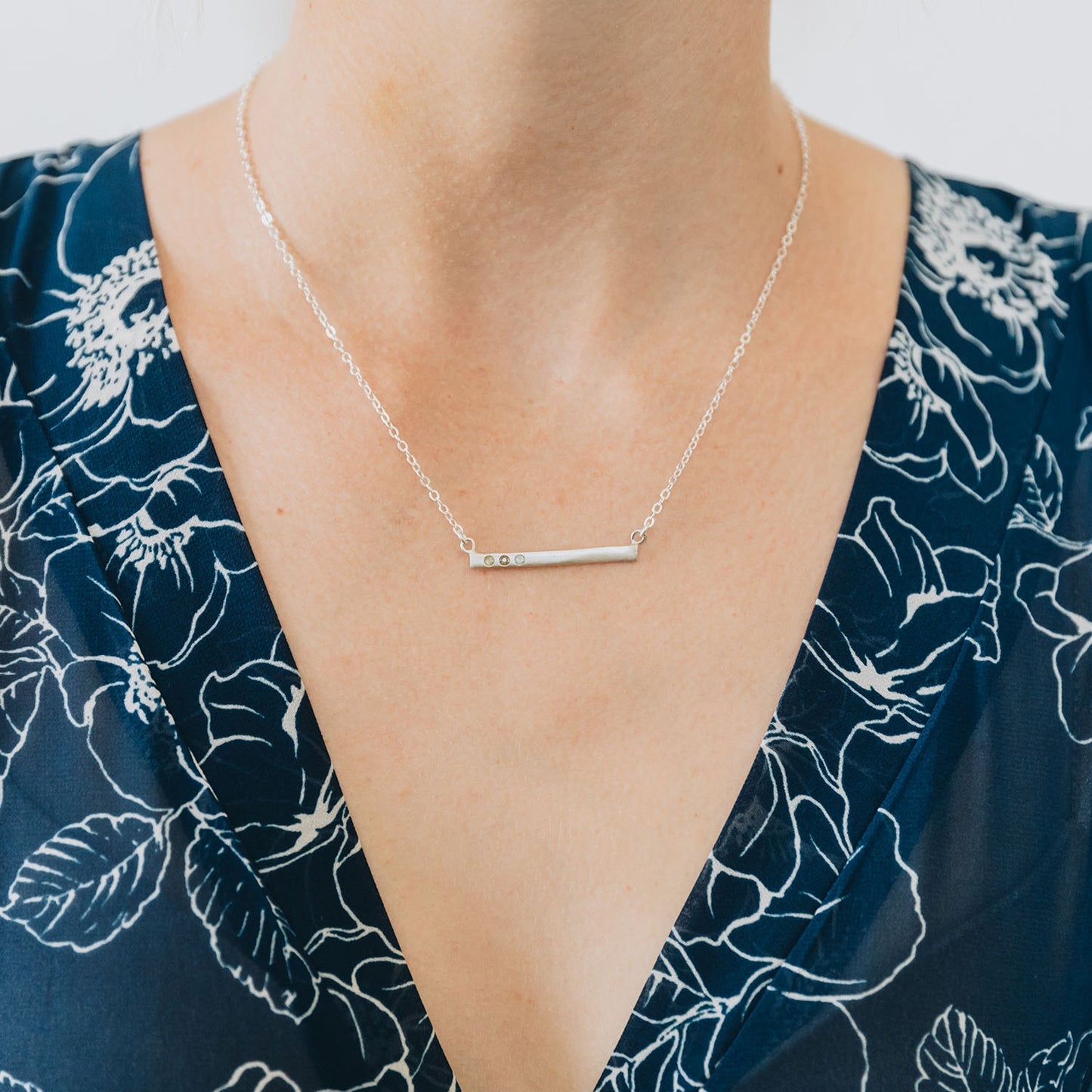 Cross Bar Birthstone Necklace {Sterling Silver}