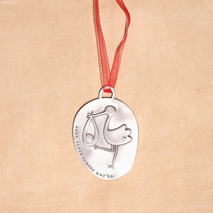 Stork Birth Announcement Ornament {Pewter}