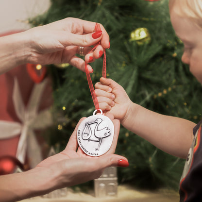 Stork Birth Announcement Ornament {Pewter}