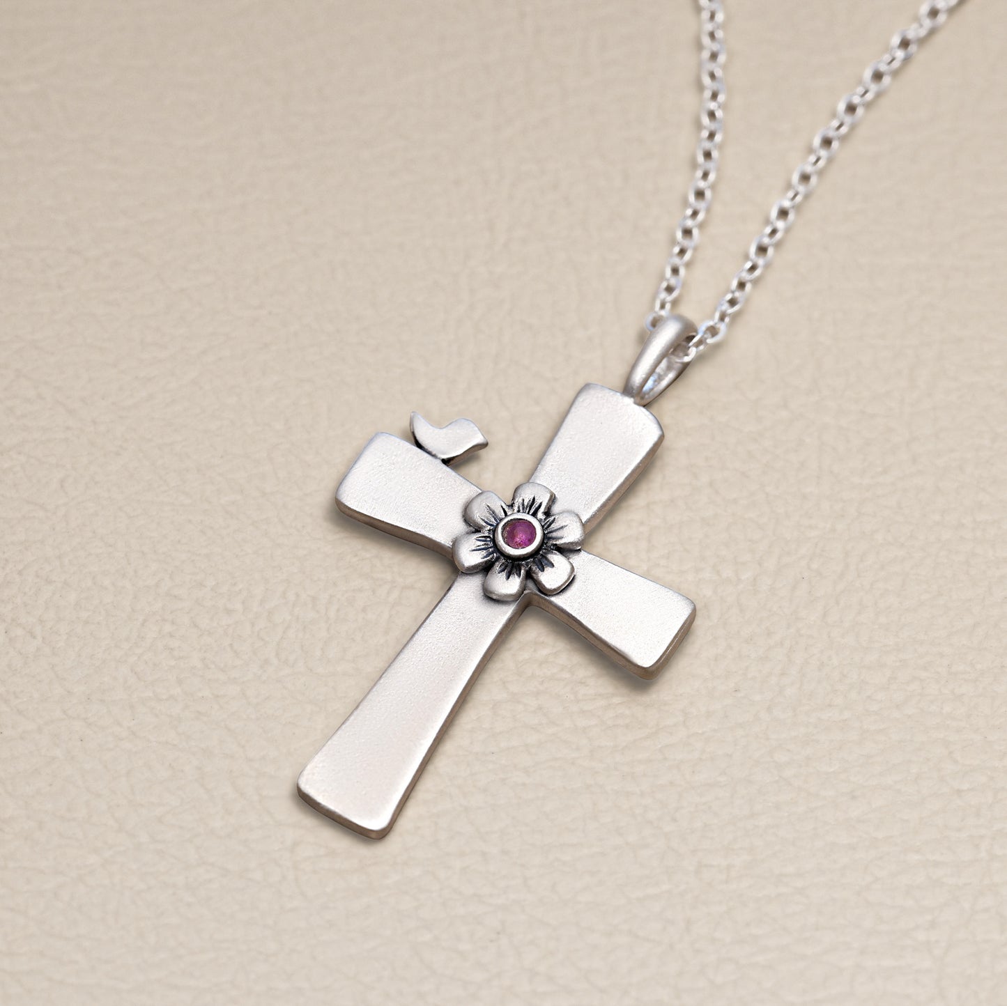 Birdie Birthstone Bloom Cross necklace {sterling silver}