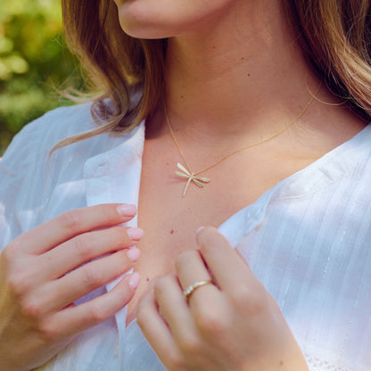 Dragonfly Diamond Necklace - Large {14K Gold}