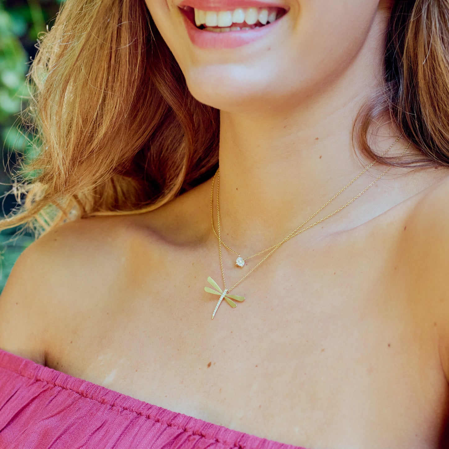 Dragonfly Diamond Necklace - Large {14K Gold}