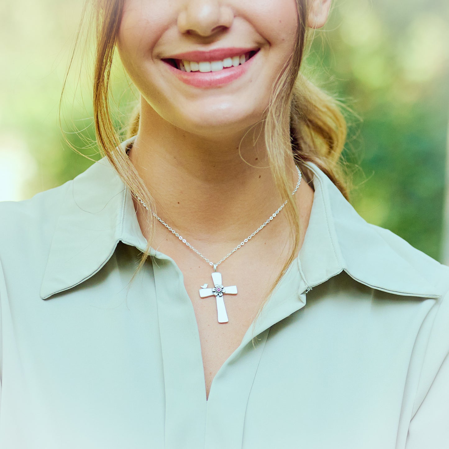 Birdie Birthstone Bloom Cross necklace {sterling silver}