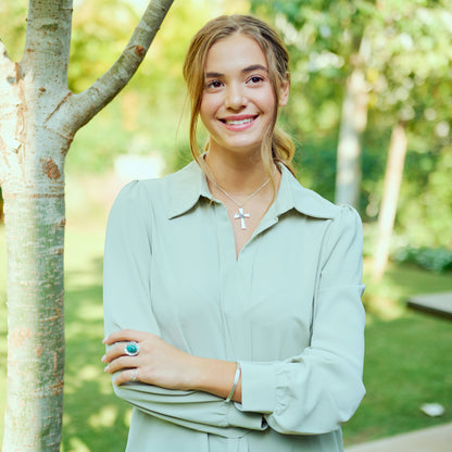 Birdie Birthstone Bloom Cross necklace {sterling silver}