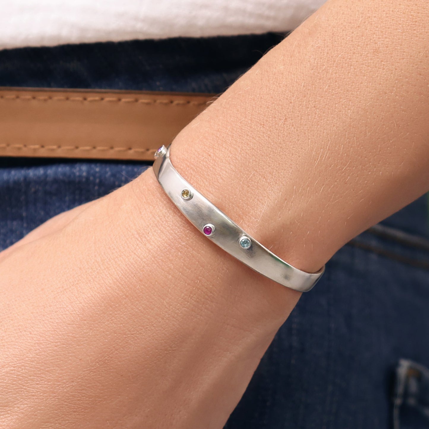 Always Together Bezel Birthstone Cuff {Sterling Silver}