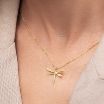 Dragonfly Diamond Necklace - Small {14K Gold}