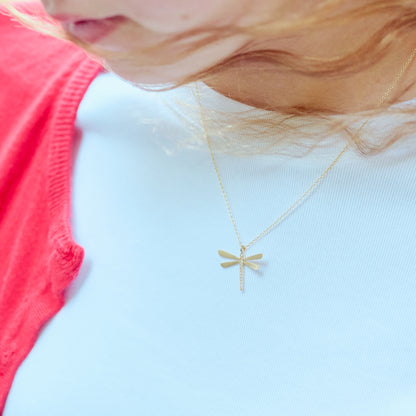 Dragonfly Diamond Necklace - Small {14K Gold}