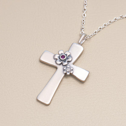 Double Birthstone Bloom Cross Necklace {sterling silver}