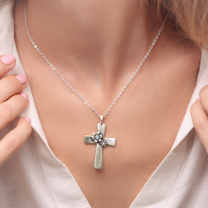 Double Birthstone Bloom Cross Necklace {sterling silver}