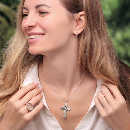 Double Birthstone Bloom Cross Necklace {sterling silver}