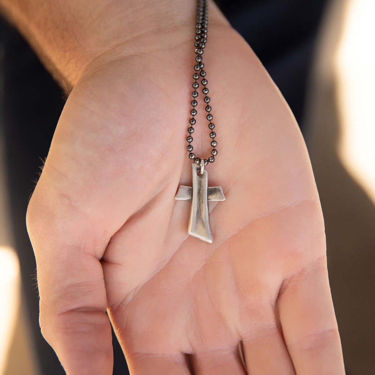 Accord Cross necklace handcrafted in antiqued sterling silver with the pendant strung on your choice of chain