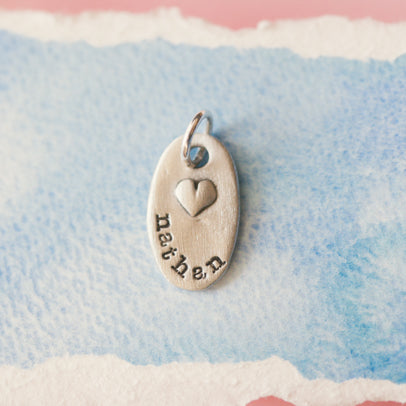 Tiny Oval With Heart Charm {Pewter}