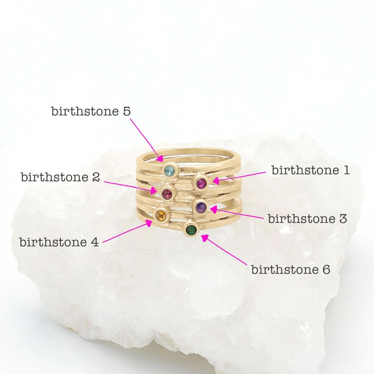 Always together birthstone ring handcrafted in 10k yellow gold set with 3 to 6 birthstones