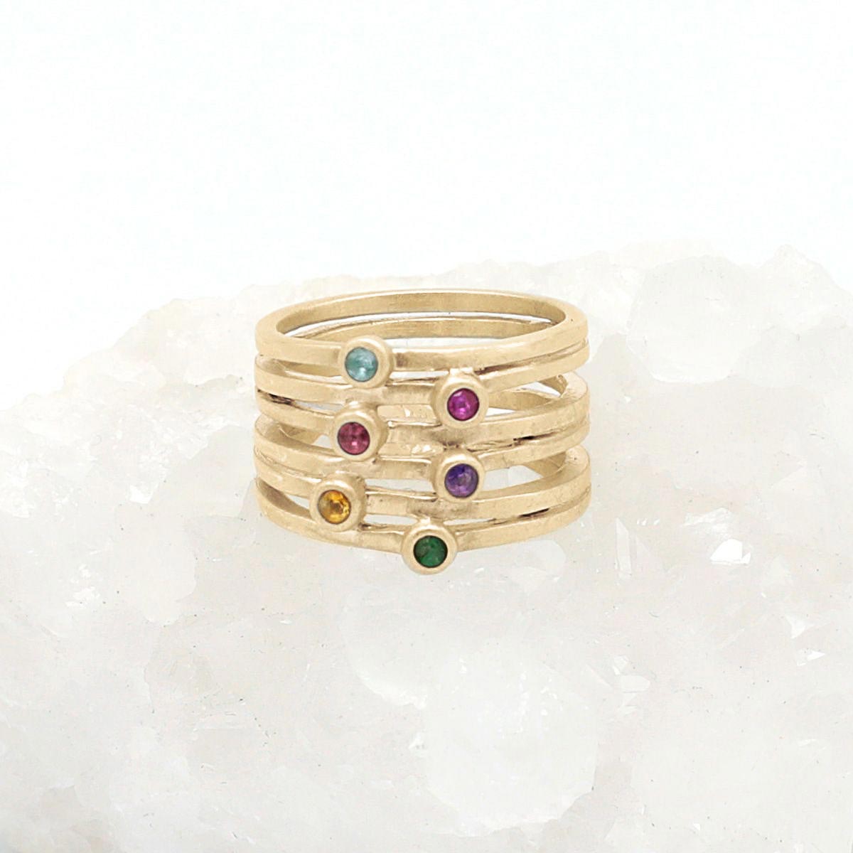 Always together birthstone ring handcrafted in 14k yellow gold set with 3 to 6 birthstones