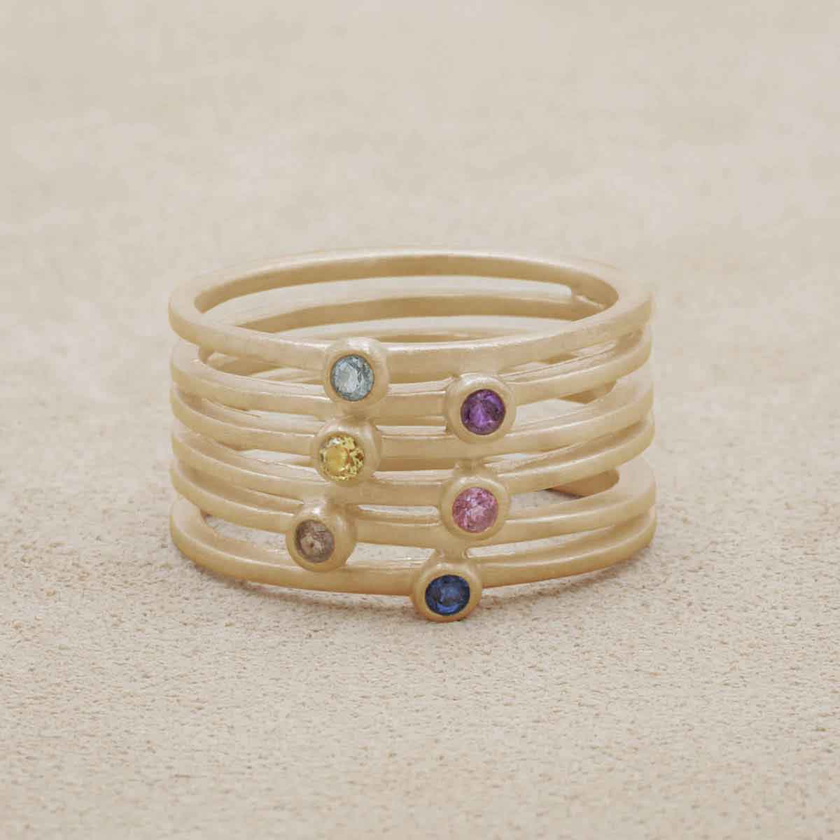 Always together birthstone ring handcrafted in 10k yellow gold set with 3 to 6 birthstones