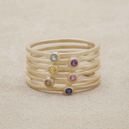 Always together birthstone ring handcrafted in 10k yellow gold set with 3 to 6 birthstones