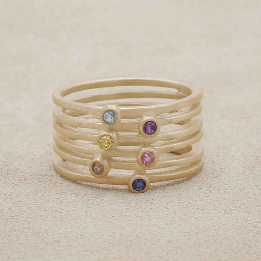 Always together birthstone ring handcrafted in 10k yellow gold set with 3 to 6 birthstones