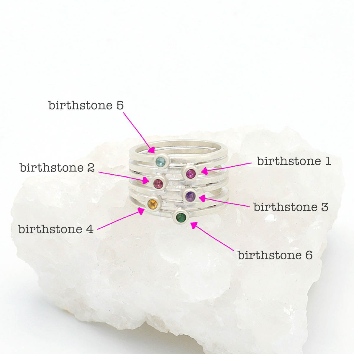 Always together birthstone ring handcrafted in sterling silver set with 3 to 6 birthstones 