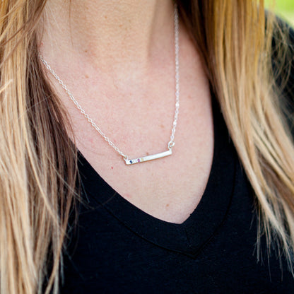 Cross Bar Birthstone Necklace {Sterling Silver}