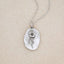 pewter August Birth Flower necklace with 18" link chain, on beige background