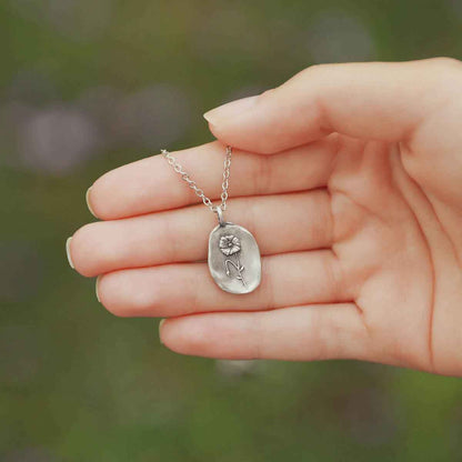 a pewter August Birth Flower necklace with 18" link chain