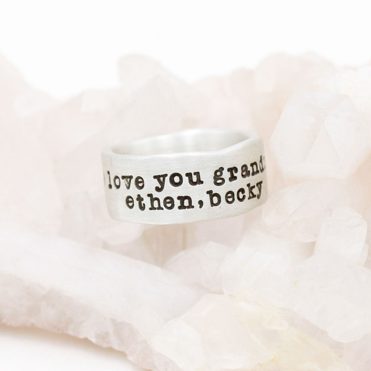 Band together ring handcrafted in sterling silver with an antiqued/satin finish and personalized with words