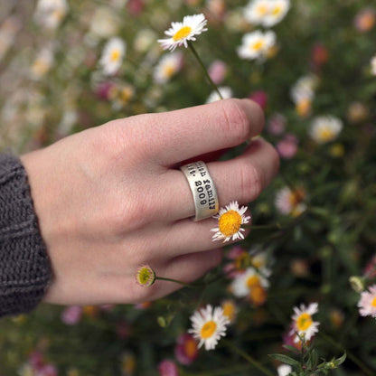 Band together ring handcrafted in sterling silver with an antiqued/satin finish and personalized with words