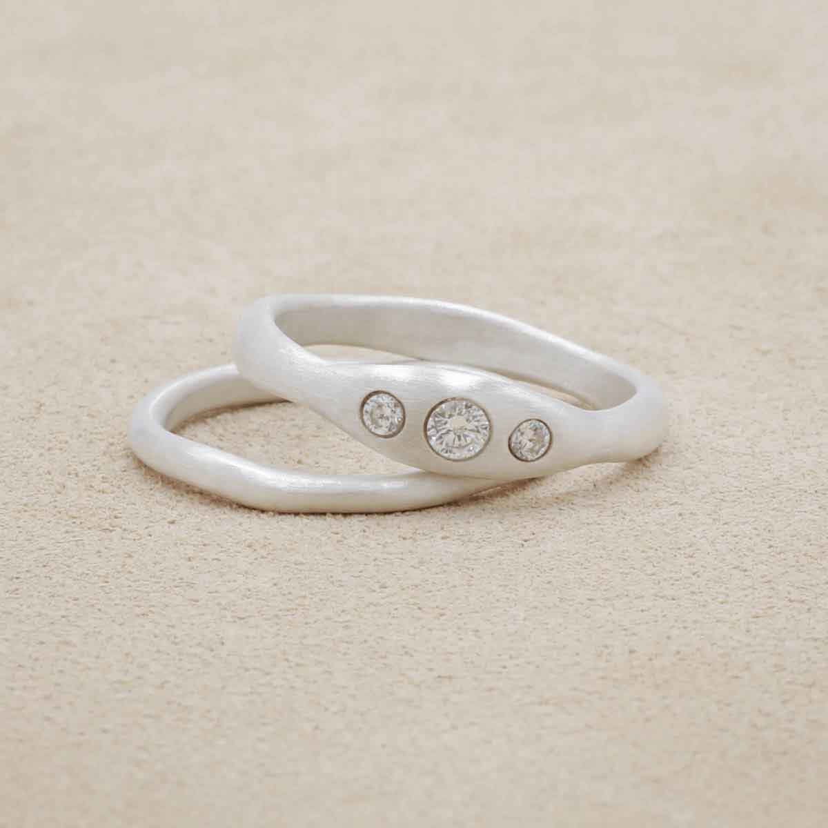 Be mine ring pair hand-molded and cast in sterling silver set with a 3mm birthstone or a diamond