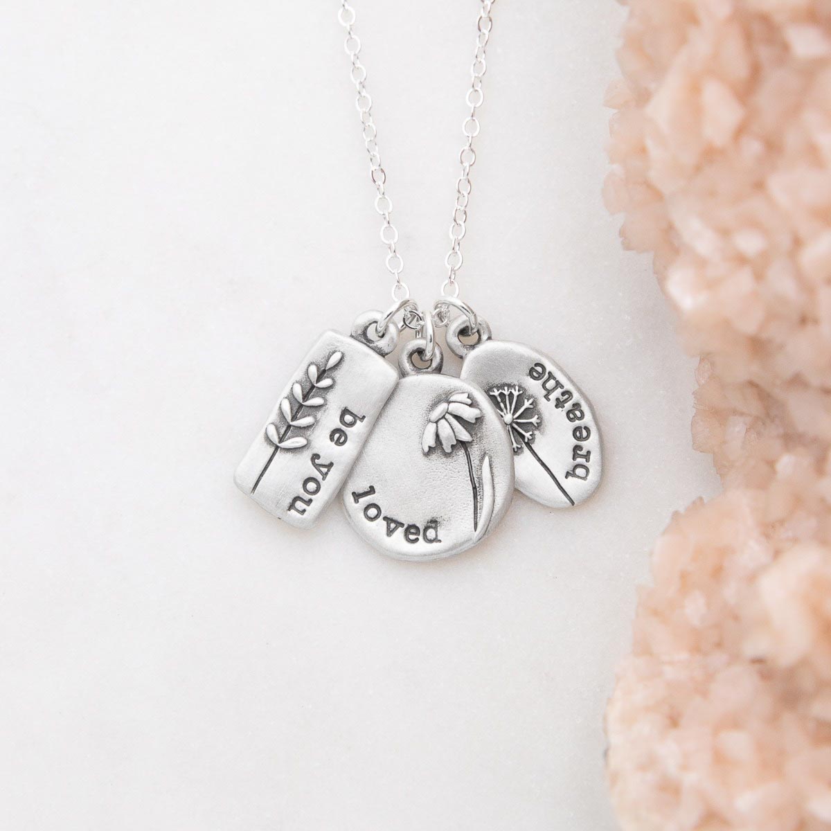 Personalized be you wildflowers necklace sterling silver