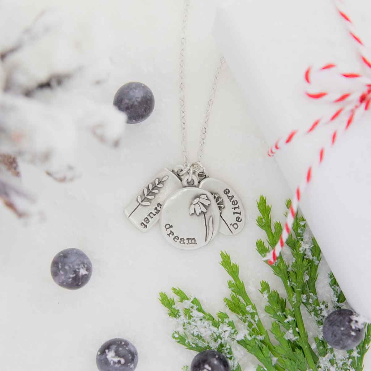 Personalized be you wildflowers necklace sterling silver