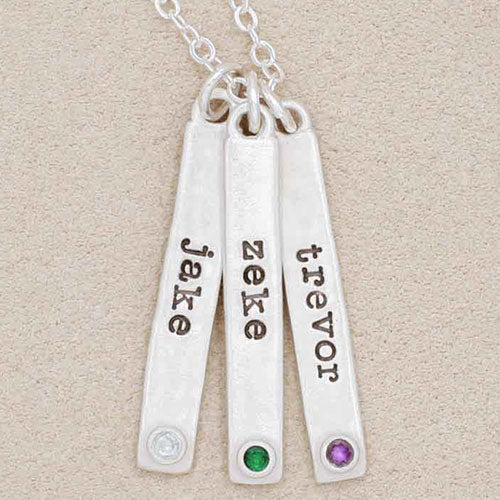 Bezel birthstone necklace handcrafted in sterling silver with choice of genuine stone or diamond and personalized with a special name