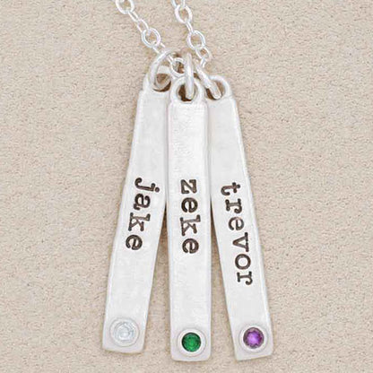 Bezel birthstone necklace handcrafted in sterling silver with choice of genuine stone or diamond and personalized with a special name