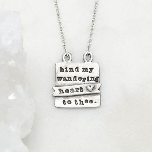 Bind my heart necklace handcrafted in pewter engraved with a special message