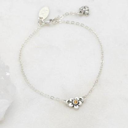 Sterling silver birthstone bloom bracelet with sweet flower charm and sterling silver lady bug charm