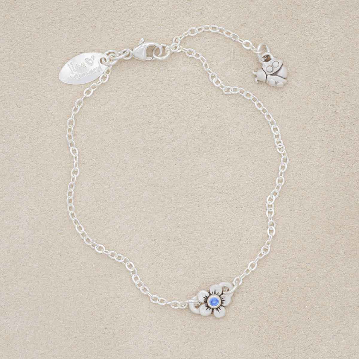 Sterling silver birthstone bloom bracelet with sweet flower charm and sterling silver lady bug charm