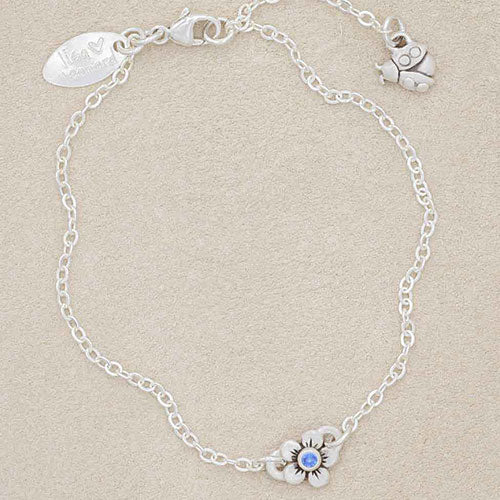 Sterling silver birthstone bloom bracelet with sweet flower charm and sterling silver lady bug charm