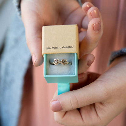 Birthstone bloom ring  handcrafted in 10k yellow gold with an antiqued/satin finish set with a 2mm birthstone in original packaging