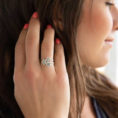 Birthstone bloom ring  handcrafted in sterling silver with an antiqued/satin finish set with a 2mm birthstone 