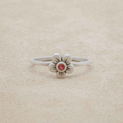 Birthstone bloom ring  handcrafted in sterling silver with an antiqued/satin finish set with a 2mm birthstone