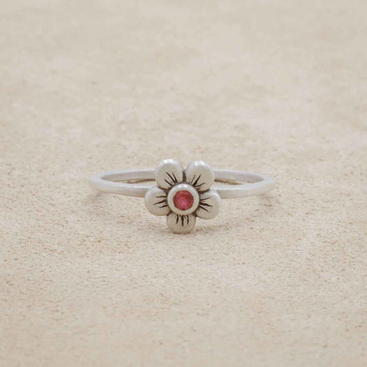 Birthstone bloom ring  handcrafted in sterling silver with an antiqued/satin finish set with a 2mm birthstone