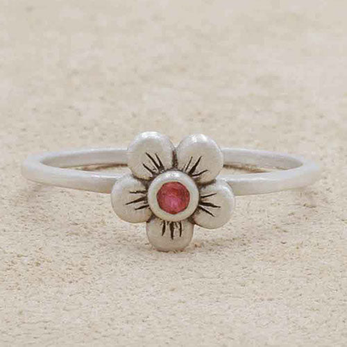 Birthstone bloom ring  handcrafted in sterling silver with an antiqued/satin finish set with a 2mm birthstone 