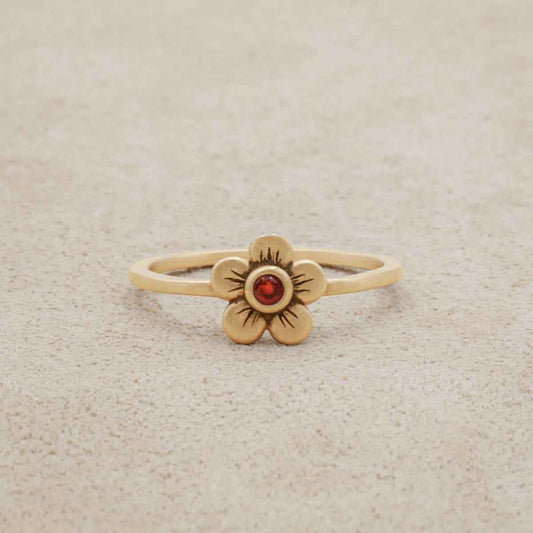 Birthstone bloom ring  handcrafted in 14k yellow gold with an antiqued/satin finish set with a 2mm birthstone