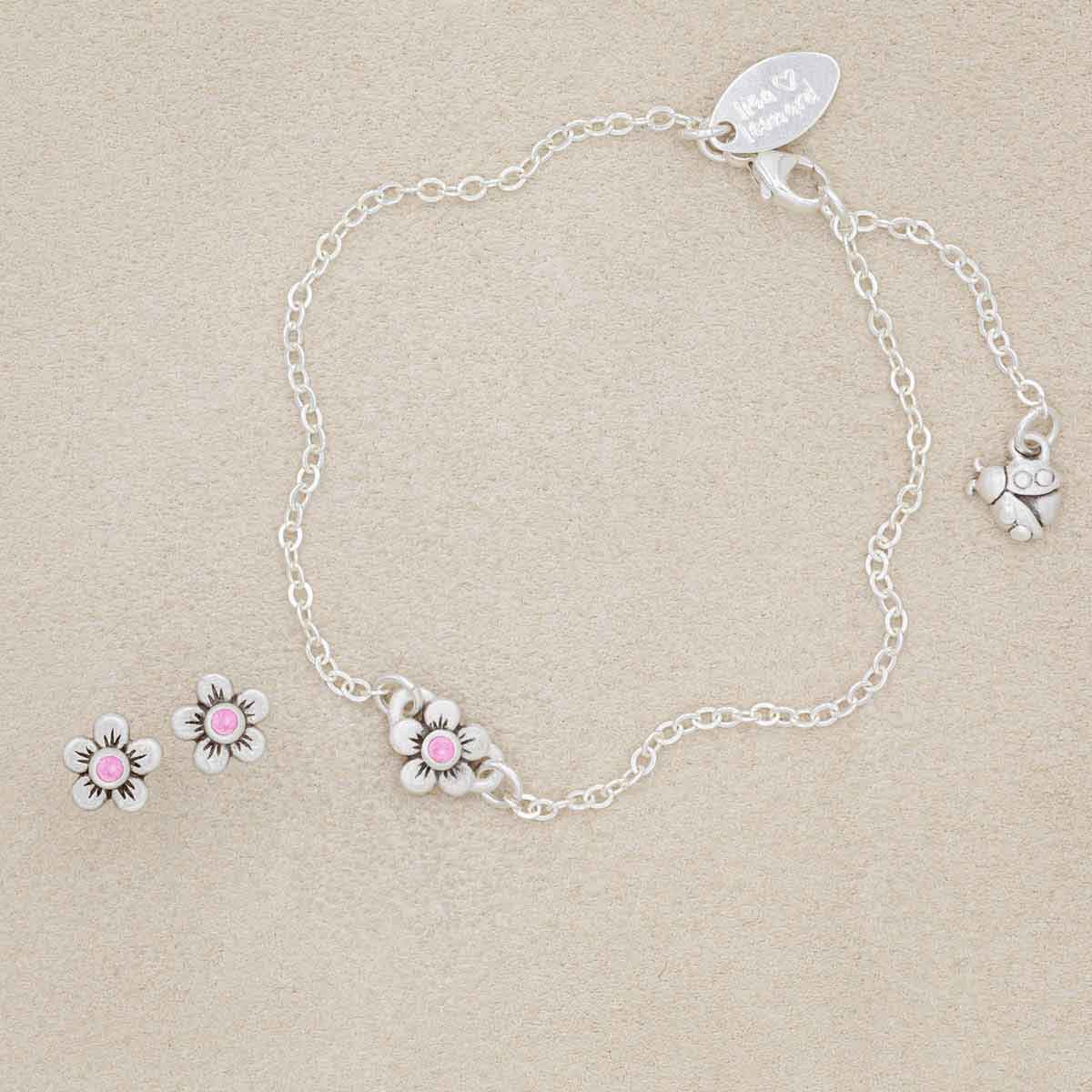 Birthstone Bloom Bracelet and Stud Earrings Gift Set {Sterling Silver}