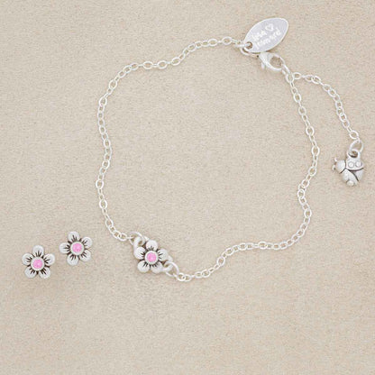 Birthstone Bloom Bracelet and Stud Earrings Gift Set {Sterling Silver}