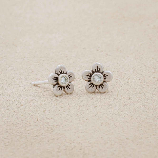 sterling silver birthstone bloom stud earrings with personalized birthstone