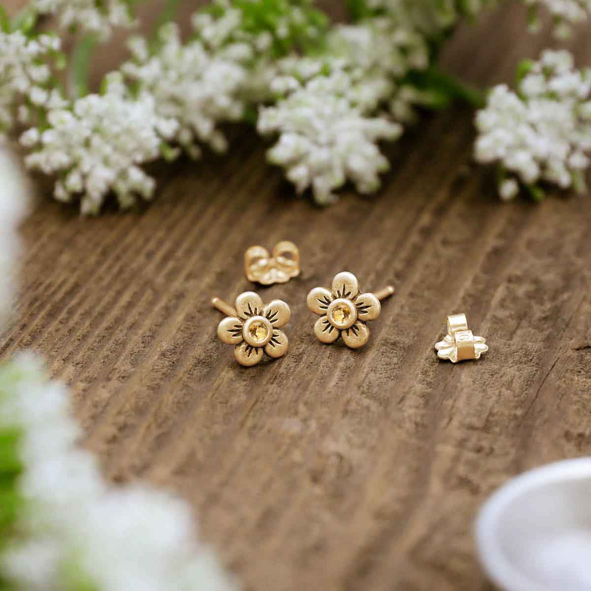 Birthstone Bloom Stud Earrings {10K Gold}