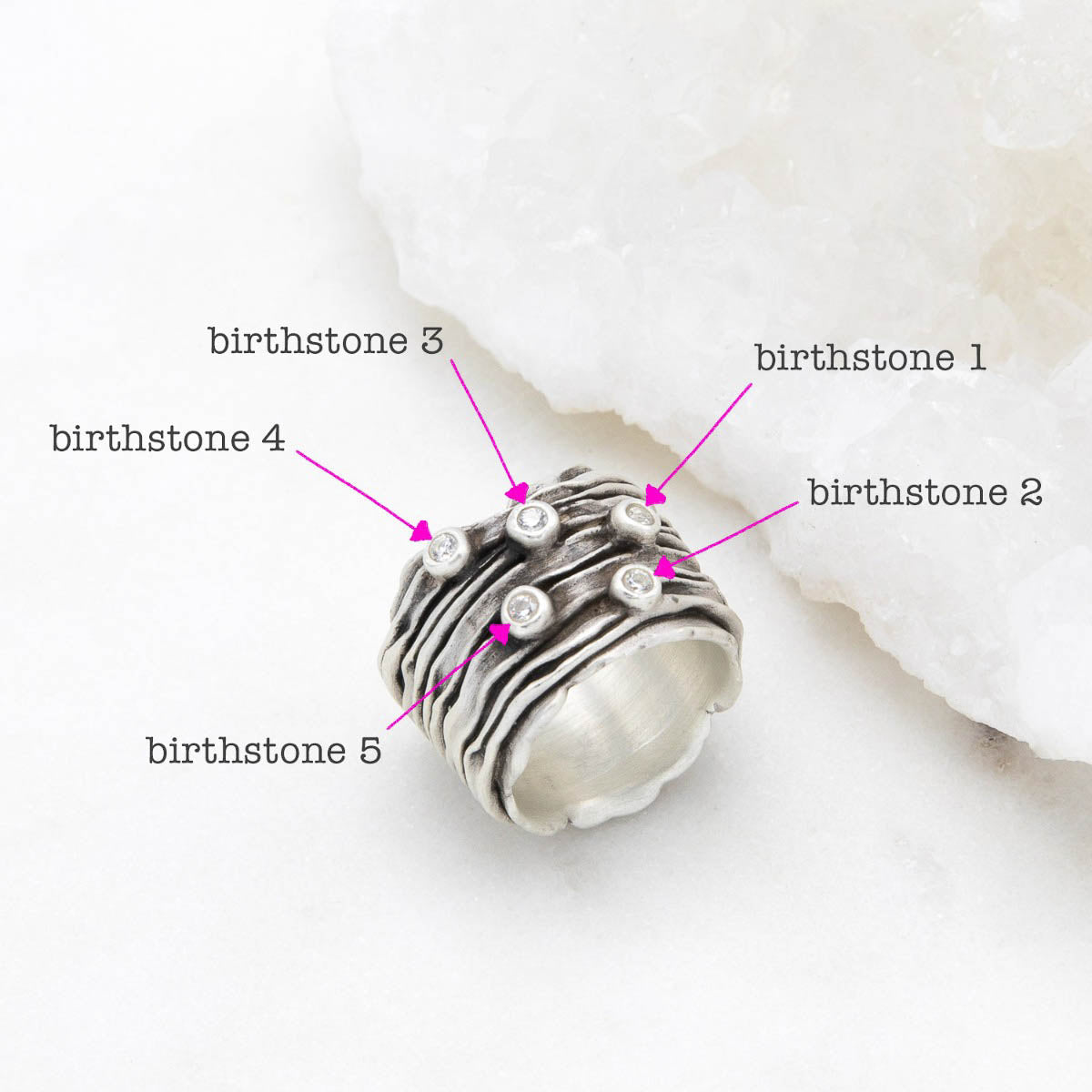 brave love birthstone ring handcrafted in sterling silver customizable with up to five 2mm genuine birthstones